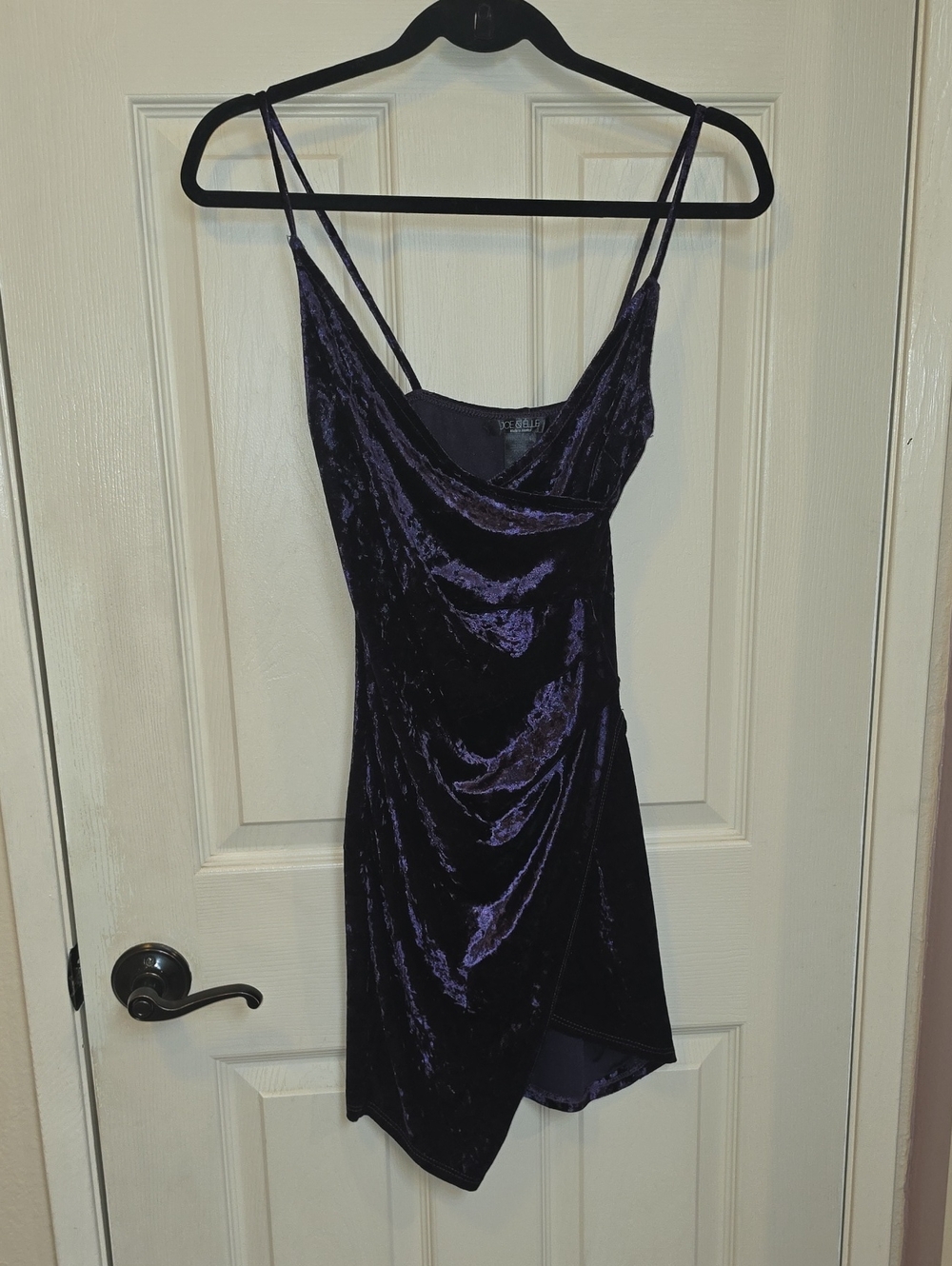 Cowl-Neck Velvet Mini Dress in Deep Purple